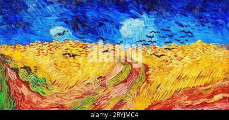 Champ de blé de Vincent van Gogh avec Crows célèbre peinture de paysage. Banque D'Images