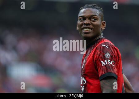 Milan, Italie. 30 septembre 2023. Rafael Leao de l'AC Milan réagit lors du match de football Serie A 2023/24 entre l'AC Milan et le SS Lazio au stade San Siro de Milan. NOTE FINALE : Milan 2 | 0 Latium (photo de Fabrizio Carabelli/SOPA Images/Sipa USA) crédit : SIPA USA/Alamy Live News Banque D'Images