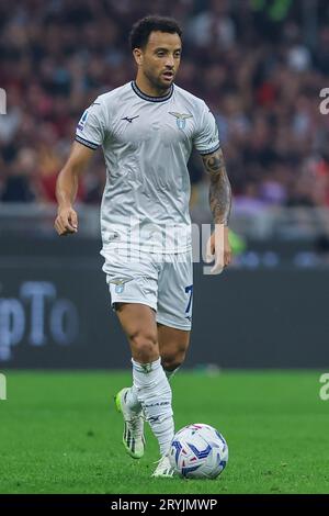 Milan, Italie. 30 septembre 2023. Felipe Anderson du SS Lazio vu en action lors du match de football Serie A 2023/24 entre l'AC Milan et le SS Lazio au stade San Siro de Milan. NOTE FINALE : Milan 2 | 0 Latium (photo de Fabrizio Carabelli/SOPA Images/Sipa USA) crédit : SIPA USA/Alamy Live News Banque D'Images