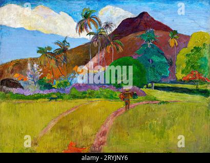 Paul Gauguin's Tahitian Landscape (1891) célèbre tableau. Banque D'Images