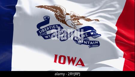 Gros plan du drapeau de l'État de l'Iowa qui agite. Banque D'Images
