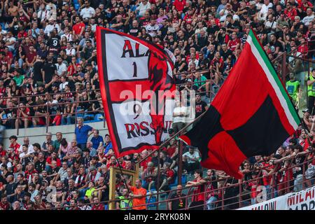 Milan, Italie. 30 septembre 2023. Supporters de l'AC Milan lors du match de football Serie A 2023/24 entre l'AC Milan et le SS Lazio au stade San Siro, Milan, Italie, le 30 septembre 2023 crédit : Agence photo indépendante/Alamy Live News Banque D'Images