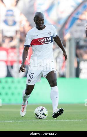 Clermont Ferrand, France. 30 septembre 2023. Danilo Pereira du PSG lors du match de championnat de France de Ligue 1 entre Clermont foot 63 et Paris Saint-Germain (PSG) le 30 septembre 2023 au Stade Gabriel-Montpied à Clermont-Ferrand, France - photo Jean Catuffe/DPPI crédit : DPPI Media/Alamy Live News Banque D'Images