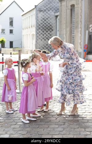 Beloeil, Belgique. 01 octobre 2023. La princesse Marie-Astrid de Luxembourg assiste au mariage de l'archiduc Alexandre de Habsbourg-Lorraine et de la comtesse Natacha Roumiantzoff-Pachkevitch à l'église Saint-Pierre de Beloeil, le 29 septembre 2023 en Belgique. Photo de David NIVIERE crédit : Abaca Press/Alamy Live News Banque D'Images