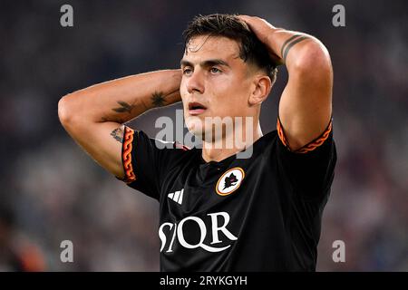 Rome, Italie. 01 octobre 2023. Paulo Dybala de L'AS Roma réagit lors du match de football Serie A entre L'AS Roma et Frosinone Calcio au stade Olimpico de Rome (Italie), le 1 octobre 2023. Crédit : Insidefoto di andrea staccioli/Alamy Live News Banque D'Images