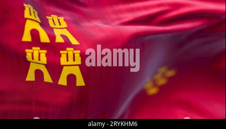 Détail du drapeau de Murcie ondulant dans le vent Banque D'Images