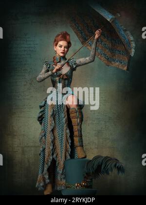 Infographie 3d d'une dame de style Steampunk Banque D'Images