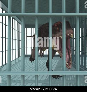 Cage à animaux avec dinosaure Tyrannotitan Banque D'Images