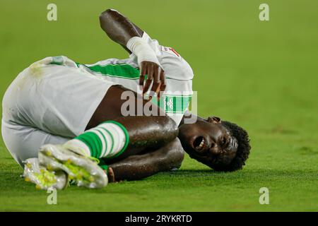 Séville, Espagne. 01 octobre 2023. Assane Diao du Real Betis lors du match de Liga entre le Real Betis et Valencia CF a joué au stade Benito Villamarin le 1 octobre à Séville, en Espagne. (Photo Antonio Pozo/PRESSINPHOTO) crédit : PRESSINPHOTO SPORTS AGENCY/Alamy Live News Banque D'Images