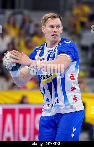 Mannheim, Deutschland. 01 octobre 2023. Adam Lönn (Lonn, TVB, 11), Am ball, Einzelbild, Einzelfoto, Aktion, action, 01.10.2023, Mannheim (Deutschland), handball, Bundesliga, Rhein-Neckar Löwen - TVB Stuttgart crédit : dpa/Alamy Live News Banque D'Images