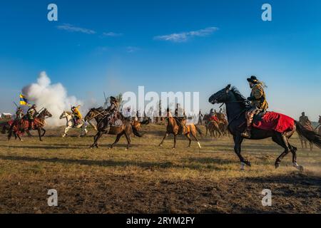 Reconstitution historique de la bataille de Gniew, guerre polonaise suédoise. Combat de cavalerie sur un champ de bataille Banque D'Images