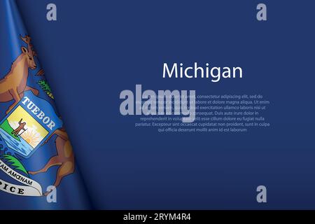 Drapeau 3d Michigan, état des États-Unis, isolé sur fond avec Copyspace Illustration de Vecteur