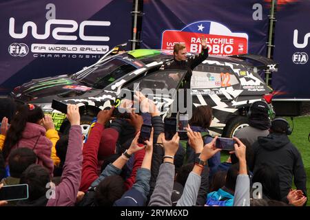 Los Angeles, Chili. 01 octobre 2023. #22 Oliver SOLBERG (swe), Elliot EDMONSON (gbr), Skoda Fabia RS Rally2 RC2, podium, portrait lors du Rallye du Chili 2023, 11e manche du Championnat du monde des voitures de rallye WRC 2023, du 28 septembre au 1 octobre 2023 à Los Angeles, Chili - photo Sophie Graillon/DPPI crédit : DPPI Media/Alamy Live News Banque D'Images