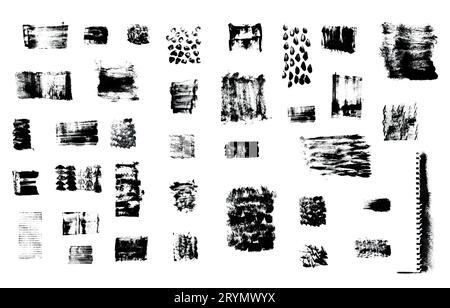 Traits de peinture dessinés à la main et griffonne des formes et des lignes en grunge avec des marqueurs et des pinceaux. Swooshs et éléments rectangulaires pour la texture. V plat Illustration de Vecteur