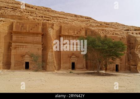 Rock City Hegra près de al'Ula, Arabie Saoudite Banque D'Images