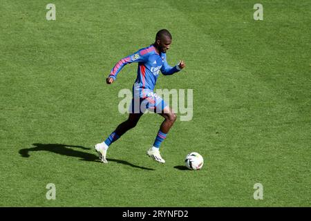 Reims, France. 01 octobre 2023. Clinton Mata de Lyon lors du match de championnat de France de Ligue 1 entre le Stade de Reims et l'Olympique Lyonnais le 1 octobre 2023 au stade Auguste Delaune de Reims, France - photo Jean Catuffe/DPPI crédit : DPPI Media/Alamy Live News Banque D'Images