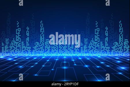 Technologie Smart City style Pixel City l'avant a des lignes de circuit de technologie. La technologie Smart City concept est une ville qui se concentre sur l’amélioration des servis Illustration de Vecteur