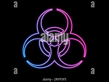 Fond vectoriel abstrait de symbole de danger biologique lumineux néon bleu violet Illustration de Vecteur
