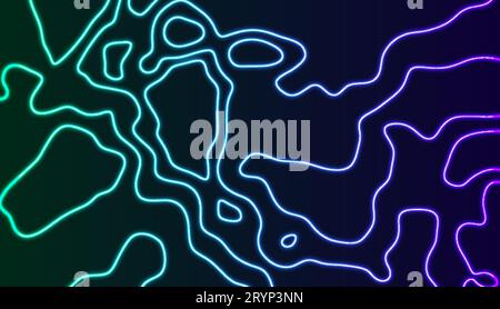 Carte de contour topographique lumineuse au néon conception graphique abstraite de technologie. Fond vectoriel géométrique Illustration de Vecteur