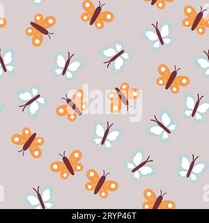 Modèle sans couture bébé avec de jolis papillons dans un style scandinave. Idéal pour le tissu, le textile. Arrière-plan vectoriel Illustration de Vecteur