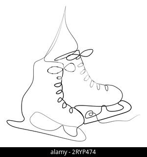 Continue une ligne de paire de patins à glace figure accrochés en silhouette sur un fond blanc. Illustration vectorielle stylisée linéaire. Minimaliste, hiver Illustration de Vecteur