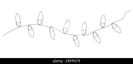 Un dessin au trait continu de guirlande de Noël avec des ampoules. Cordon feston festin de Noël et bordure de séparation dans un style linéaire simple. Str. Éditable Illustration de Vecteur