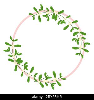 Guirlande de GUI croquée à la main mignonne et douce avec des branches. Décoration de bordure saisonnière. Salutations de saison, couronne de Noël rustique. Belle main dessinée Illustration de Vecteur