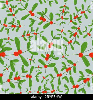 Modèle sans couture de GUI de Noël. Illustration florale dessinée à la main vectorielle tendance de branches avec des baies. Style de dessin animé scandinave simple. Idéal Illustration de Vecteur