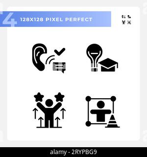 Jeu d'icônes de compétences douces de style glyphe 2D. Illustration de Vecteur