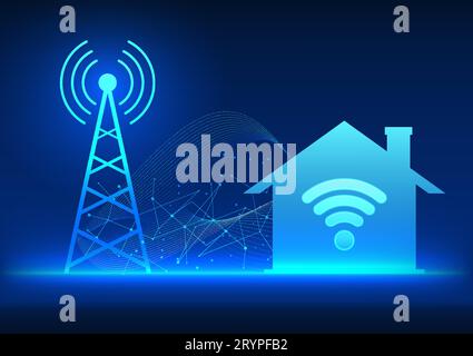 Technologie de tour de transmission c'est une technologie qui envoie un signal dans le ménage. Capable de communiquer et d'accéder à l'Internet et divertissement Illustration de Vecteur