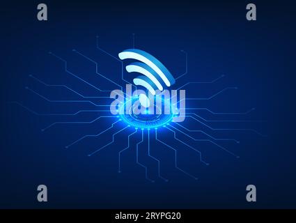 Technologie WiFi placée sur le cercle technologique avec le circuit de la technologie connectée, le Wi-Fi est une technologie qui émet un signal sans fil vers electroni Illustration de Vecteur