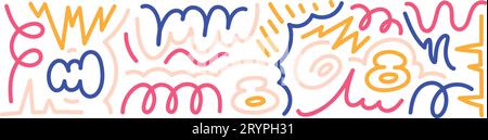 Motif Squiggle memphis. Ligne abstraite et formes. Motif de fête pour enfants amusant et coloré. Illustrations vectorielles isolées sur fond blanc. Illustration de Vecteur