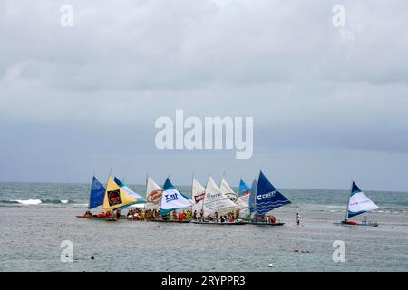 Jangadas bateaux, Porto de Galinhas, Pernambuco, Brésil. Banque D'Images