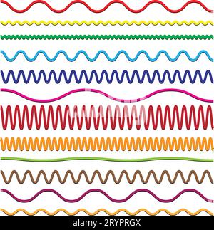 lignes de couleur en zig-zag. Vecteur zigzag lignes et vagues, cadre de lignes ondulées Squiggle avec wiggle. bordures parallèles. Conception de graphique d'eau sans couture. Illustration de Vecteur