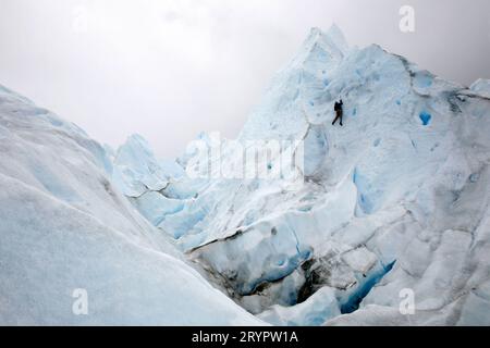 Les gens trekking sur le glacier en Patagonie Banque D'Images