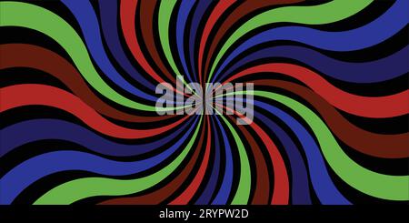 Fond de carnaval groovy Sunburst. Motif tourbillon soleil et arc-en-ciel, vibrations d'affiche vintage. Éléments de rayon funky, motifs de cercle, thèmes de rayon Comics. Illustration de Vecteur