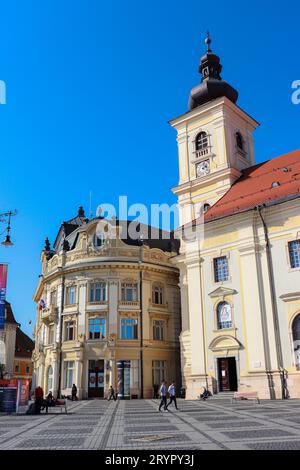 Hôtel de ville de Sibiu (Primaria Sibiu) extérieur Banque D'Images