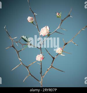 00 Sèchez les fleurs des arbres. Affiche d'art conceptuel de printemps . Nature morte Banque D'Images