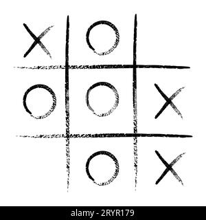 Jeu TIC tac TOE. Pinceaux de gringe noirs en forme de pouce et de croix dans le dessin à la main. Illustrations vectorielles graphiques isolées Illustration de Vecteur