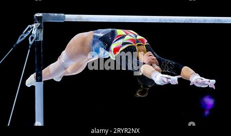 Anvers, Belgique. 1 octobre 2023. Margaux Dandois en action lors des qualifications féminines aux Championnats du monde de gymnastique au Sportpalace d'Anvers. Crédit : Iris van den Broek / Alamy Live News Banque D'Images