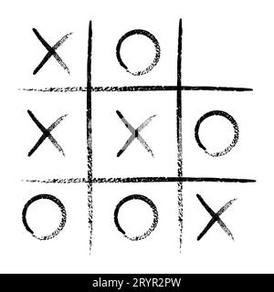 Jeu TIC tac TOE. Pinceaux de gringe noirs en forme de pouce et de croix dans le dessin à la main. Illustrations vectorielles graphiques isolées Illustration de Vecteur