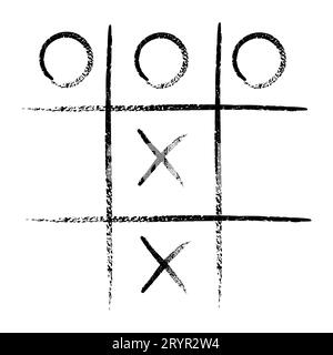 Jeu TIC tac TOE. Pinceaux de gringe noirs en forme de pouce et de croix dans le dessin à la main. Illustrations vectorielles graphiques isolées Illustration de Vecteur