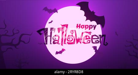 Silhouette essaim de chauves-souris sur fond de pleine lune.Halloween. Illustration vectorielle Illustration de Vecteur