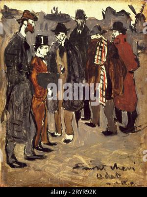 Pablo Picasso/ Groupe des Catalans à Montmartre : Pichot, Mañach, Casagemas, Brossa, Picasso, et Gener, 1900. Huile sur panneau. (24,1 x 18,7 cm). PABLO RUIZ PICASSO. Banque D'Images