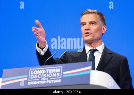 Manchester, Royaume-Uni. 02 octobre 2023. 02 octobre 2023. Mark Harper secrétaire d'État aux transports au 2e jour de la conférence conservatrice 2023 Manchester UK Picture : garyroberts/worldwidefeatures.com Credit : GaryRobertsphotography/Alamy Live News Banque D'Images
