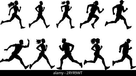 Silhouette d'homme en cours d'exécution isolé sur fond blanc. Coureur de sport, illustration vectorielle de personne de marathon d'althlete. Illustration de Vecteur