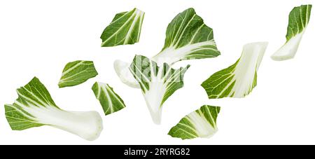 Bok Choy isolé sur fond blanc, chou chinois haché Banque D'Images