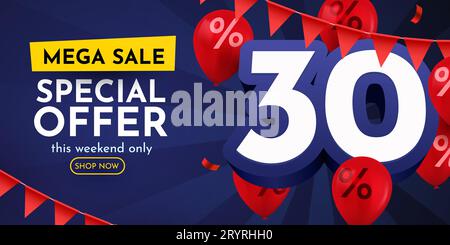30 % de réduction. Remise sur la composition créative. Méga solde. Illustration vectorielle. Illustration de Vecteur