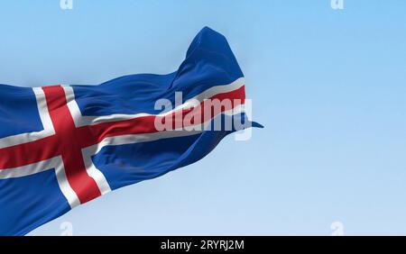 Vue rapprochée du drapeau national islandais agitant dans le vent Banque D'Images