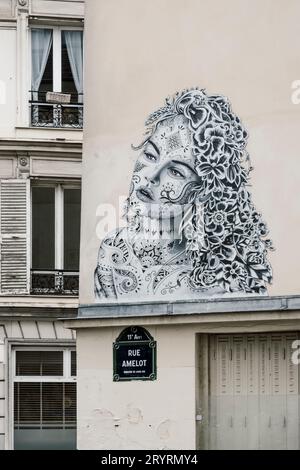 Street art dans la rue Amelot dans le 11e arrondissement de Paris Banque D'Images